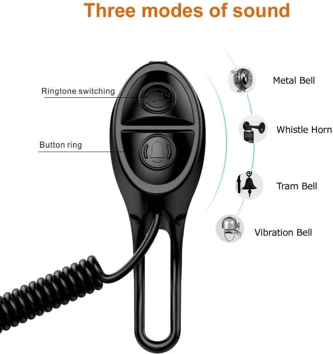Merkloos Elektrische Fietsbel Mirage T-002 - USB Oplaadbaar - 80 ~ 90dB - Afbeelding 8