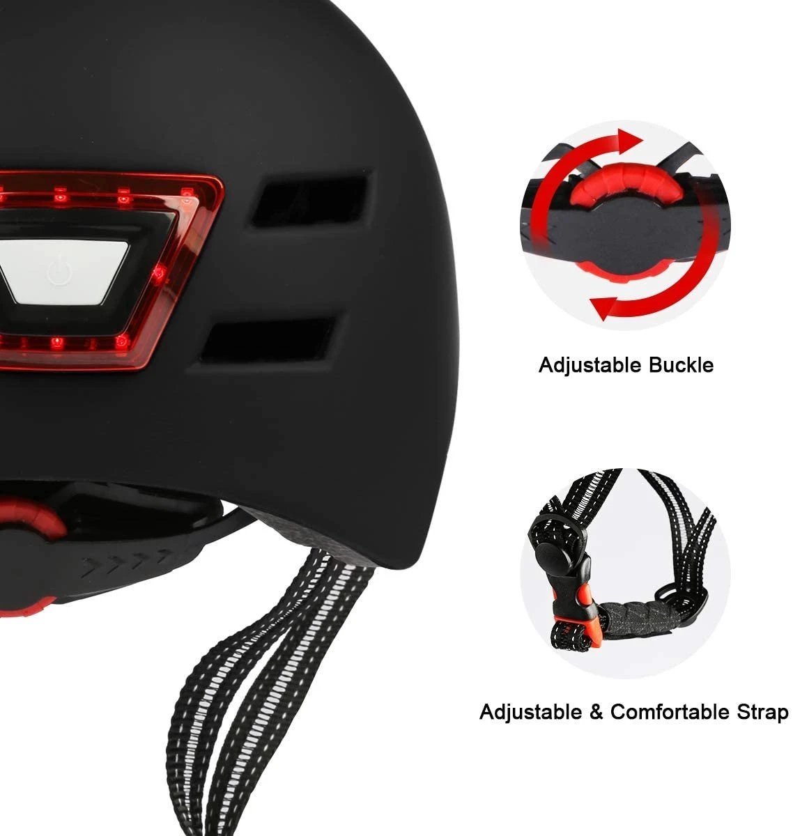 Fietshelm- Met Voor- En Achterlicht-Skatehelm -Maat-M-54 Tot 57 Cm-Helm Mat-Zwart - LED Verlichting - Afbeelding 4