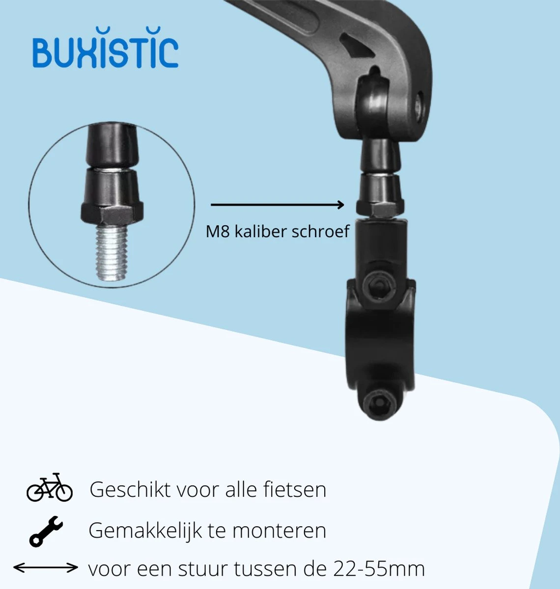 Merkloos Fietsspiegel - Set Van 2 - Links En Rechts - E Bike - Speed Pedelec - 360° Verstelbaar - Zwart - Achteruitkijkspiegel - Afbeelding 4