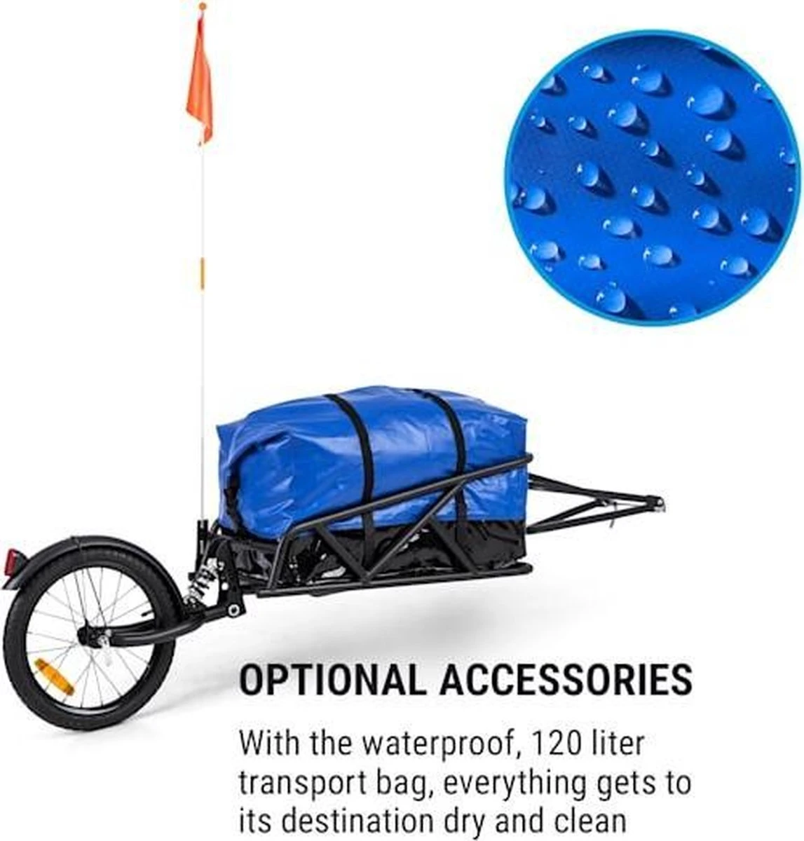 Klarfit Follower Fietsaanhanger Set - Fietskar 16" Luchtband - Aanhangwagen 35 Kg Belastbaarheid - Transporttas 120 Liter - Afbeelding 3