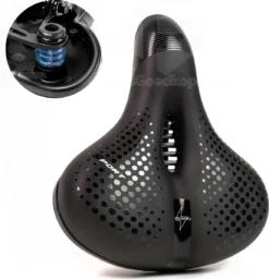 Voltano Pro Gel Fietszadel – Met Uitsparing – Zwart – Unisex - Inclusief Zadelstrop - Ergonomisch Gevormd - Elastomeer Vering