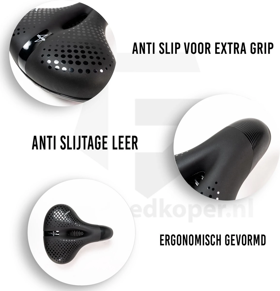 Voltano Pro Gel Fietszadel – Met Uitsparing – Zwart – Unisex - Inclusief Zadelstrop - Ergonomisch Gevormd - Elastomeer Vering - Afbeelding 8