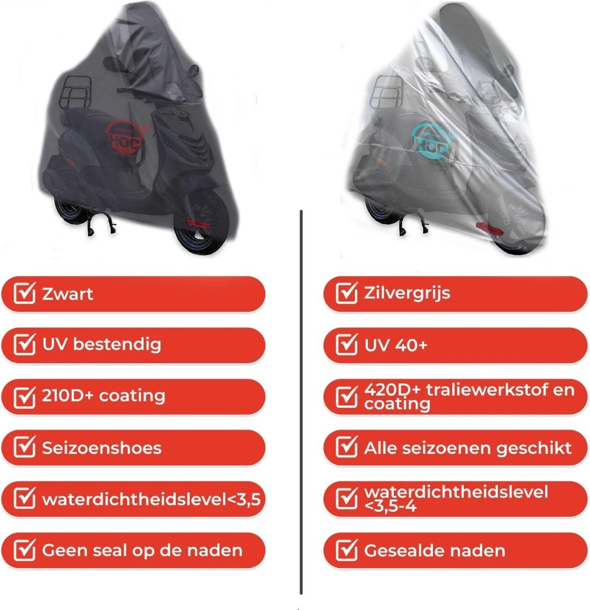 Piaggio Zip Met Scherm COVER UP HOC Scooterhoes Stofvrij / Ademend / Waterdicht Red Label - Afbeelding 7