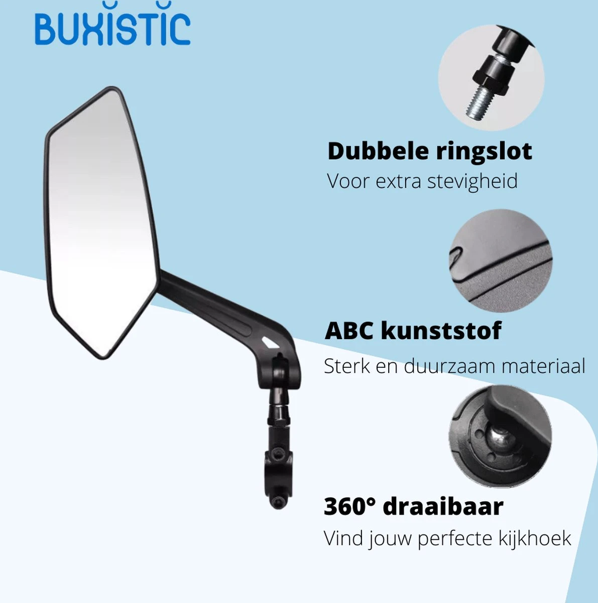 Merkloos Fietsspiegel - Set Van 2 - Links En Rechts - E Bike - Speed Pedelec - 360° Verstelbaar - Zwart - Achteruitkijkspiegel - Afbeelding 5