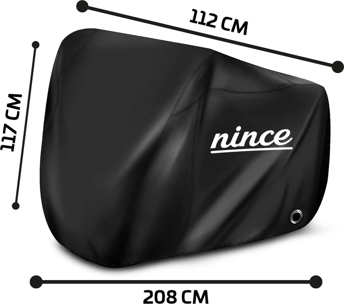 Nince Fietshoes Universeel Voor Alle Fietsen - Waterdicht 210D Oxford - Fiets Hoes Voor 2 Fietsen - Incl. Opbergzak - Zwart - Afbeelding 3