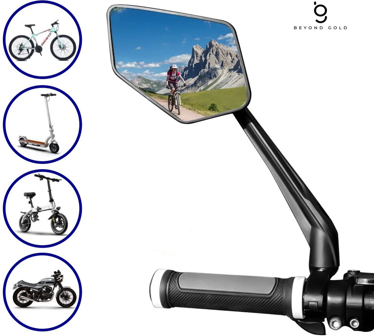 Beyond Gold - Fietsspiegel - Links - Reflectie Strip - E Step - Elektrische Fiets - Mountain Bike - Incl Grote Kijkhoek - Achteruitkijkspiegel - 360º Verstelbaar - Multifunctioneel - Incl Inbussleutel - Fiets Spiegel - Afbeelding 7