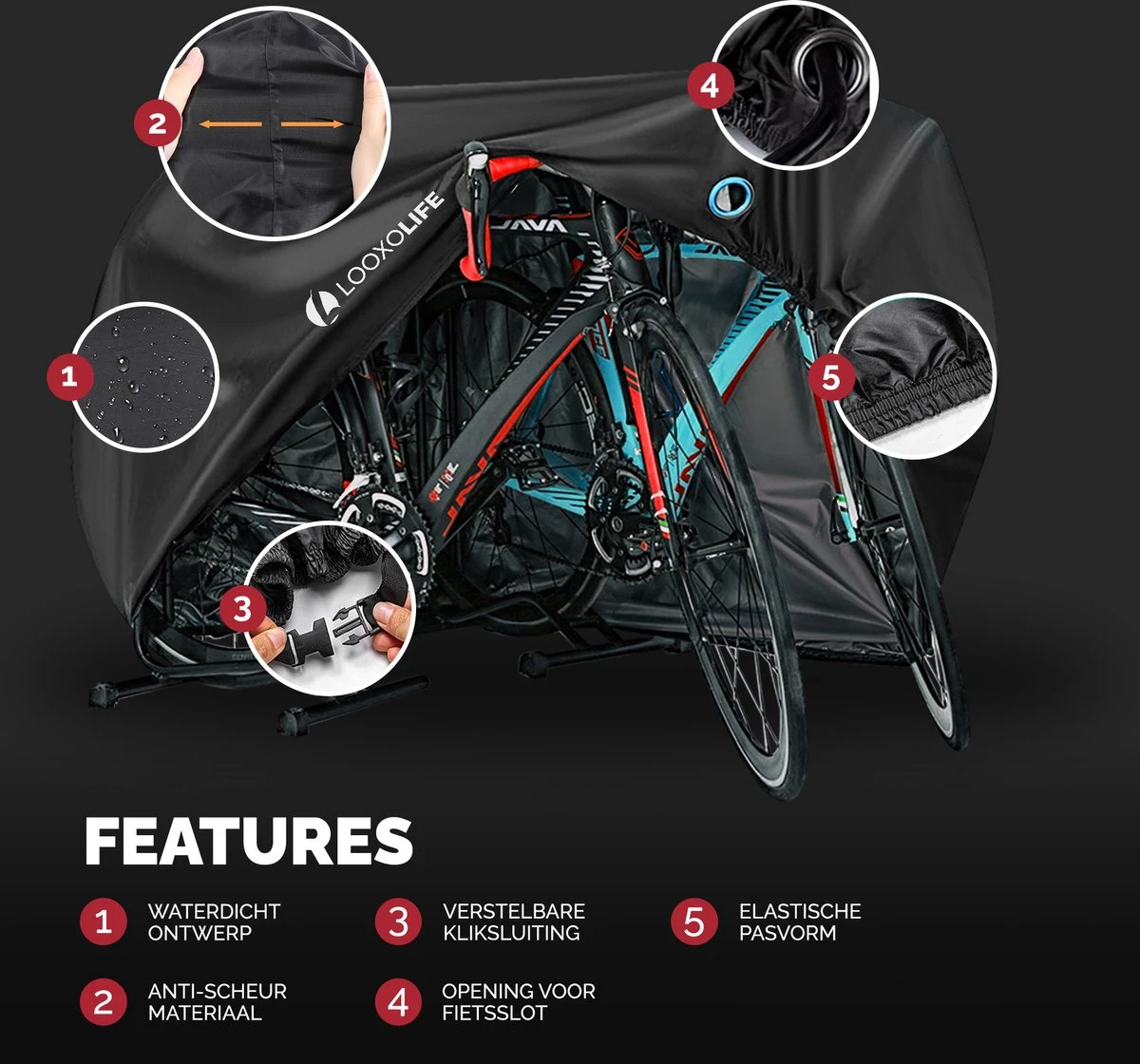 Merkloos Fietshoes - Voor 1 Fiets Of 2 Fietsen - Waterdicht - XXL - Ultra Sterk & Dik - Premium PU Coating - Met Opberghoes - Afbeelding 4