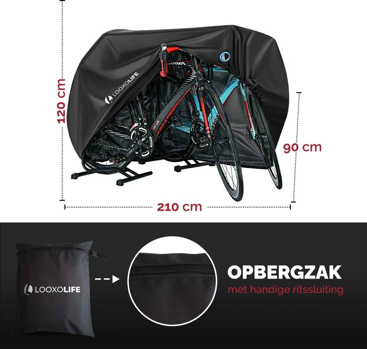 Merkloos Fietshoes - Voor 1 Fiets Of 2 Fietsen - Waterdicht - XXL - Ultra Sterk & Dik - Premium PU Coating - Met Opberghoes - Afbeelding 6