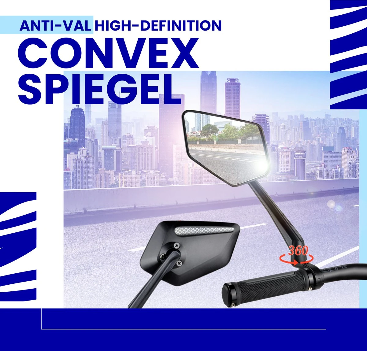 Beyond Gold - Fietsspiegel - Links - Reflectie Strip - E Step - Elektrische Fiets - Mountain Bike - Incl Grote Kijkhoek - Achteruitkijkspiegel - 360º Verstelbaar - Multifunctioneel - Incl Inbussleutel - Fiets Spiegel - Afbeelding 3