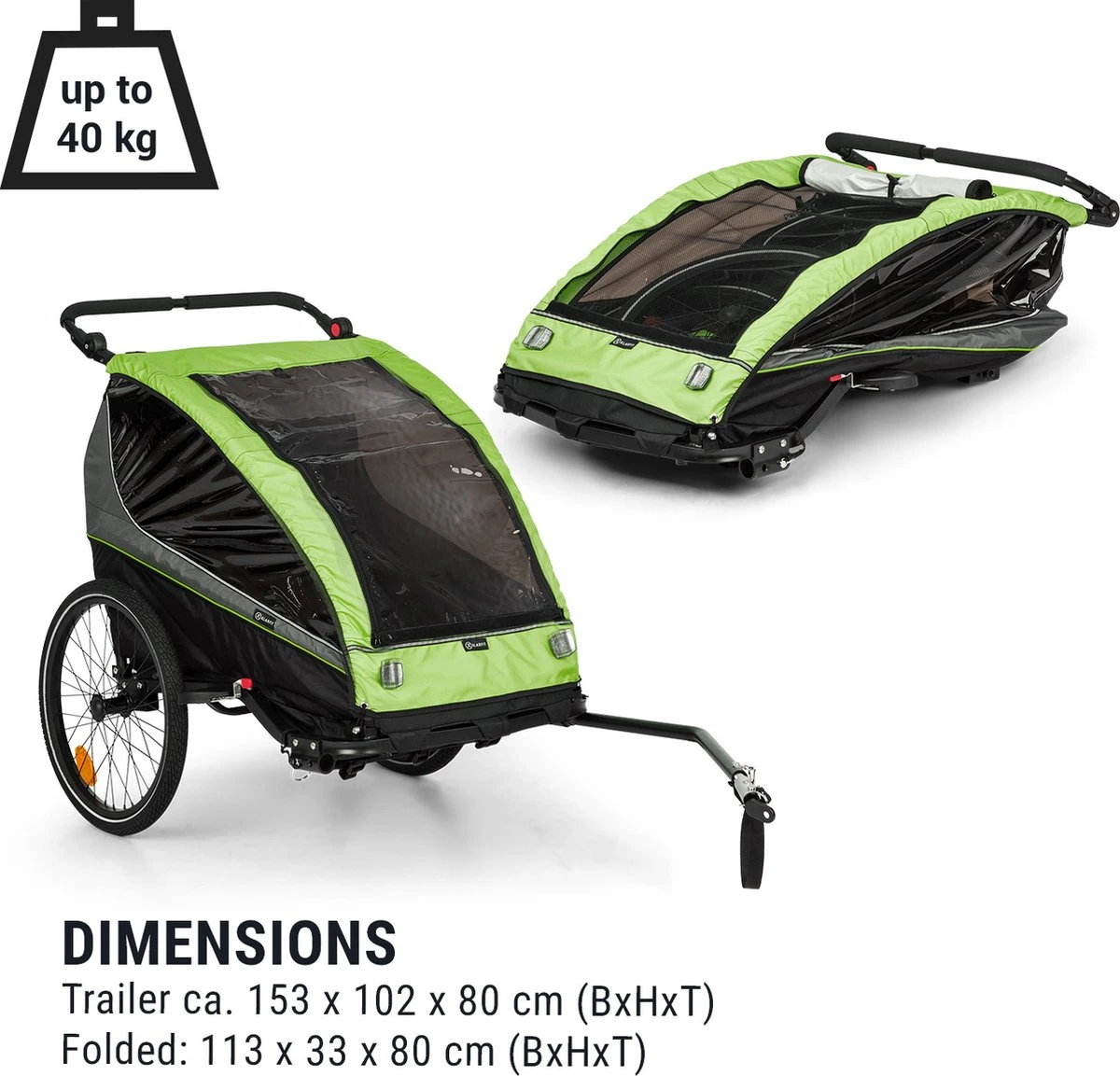 Klarfit Kiddy King Fietskar Voor Kinderen - Fietsaanhanger Voor 1 Tot 2 Kinderen Vanaf 12 Maanden - Joggerbuggy - Met Gaas En Regehoes - Inclusief Opbergruimte - Afbeelding 3