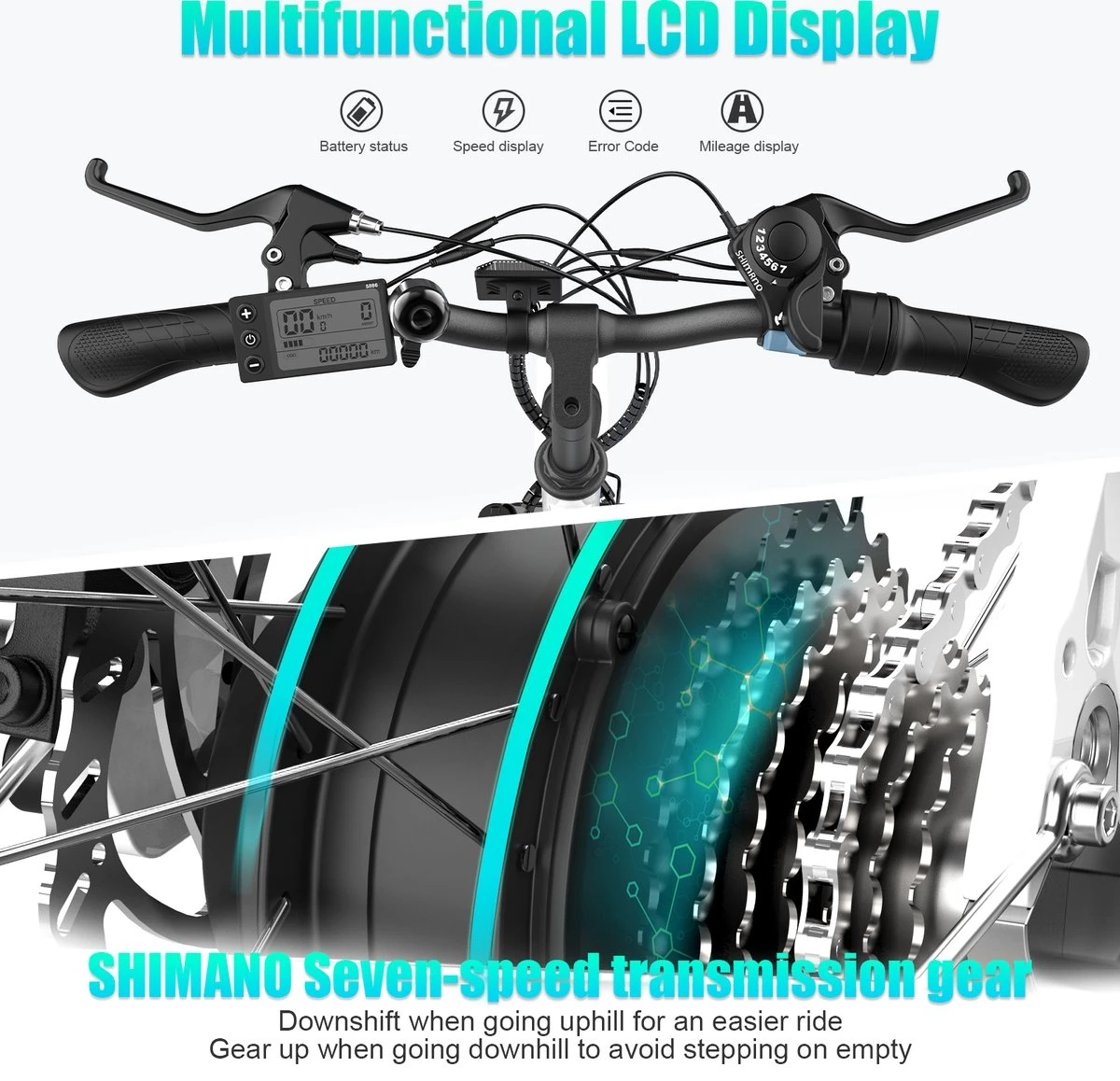 HITWAY Elektrische Fiets Voor Volwassenen | Ebikes Fietsen Stadsfiets | 250W 36V Motor | 7 VERSNELLINGSSYSTEE | 26 Inch - Wit - Afbeelding 6