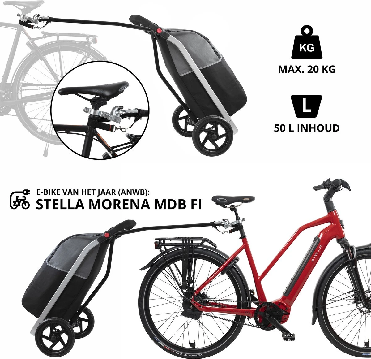 Shoppingcruiser 2 In 1 Boodschappentrolley Voor Achter De Fiets - Fietskar - Robuuste Boodschappenwagen - Allround Bagagekar - Afbeelding 7