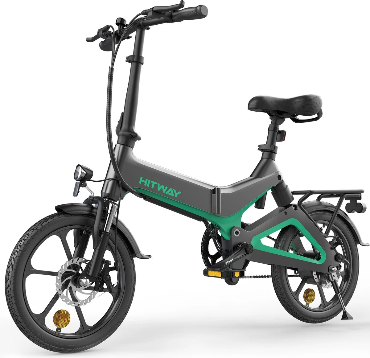 Merkloos Hitway 14F005 Elektrische Fiets E-bike | Opvouwbaar | 250W Motor | 7.5Ah | 16" | Zwart / Groen - Afbeelding 2