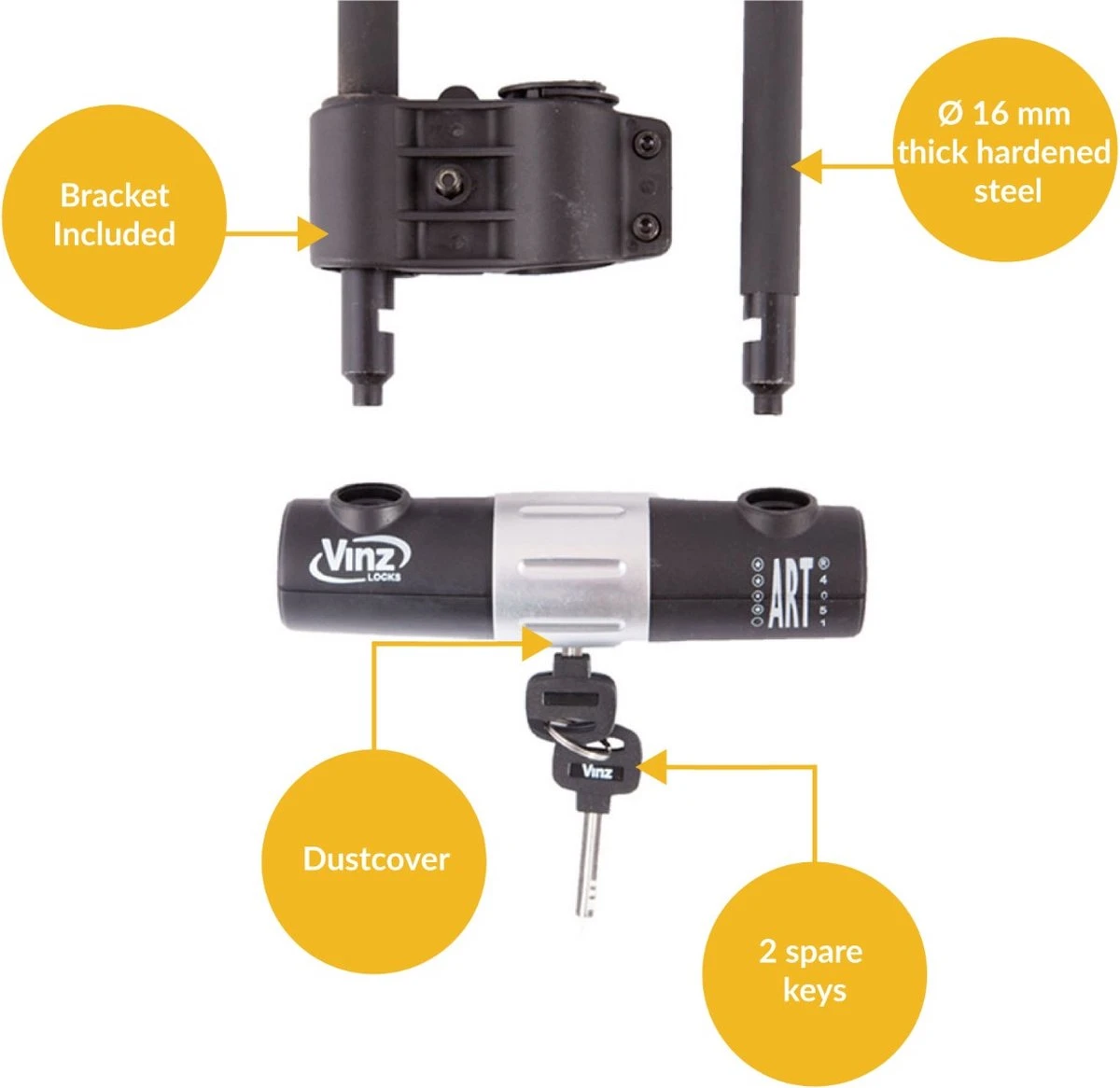 VINZ Ararat Beugelslot / Fietsslot / Motorslot / Scooterslot ART 4 - 32 Cm - Afbeelding 3
