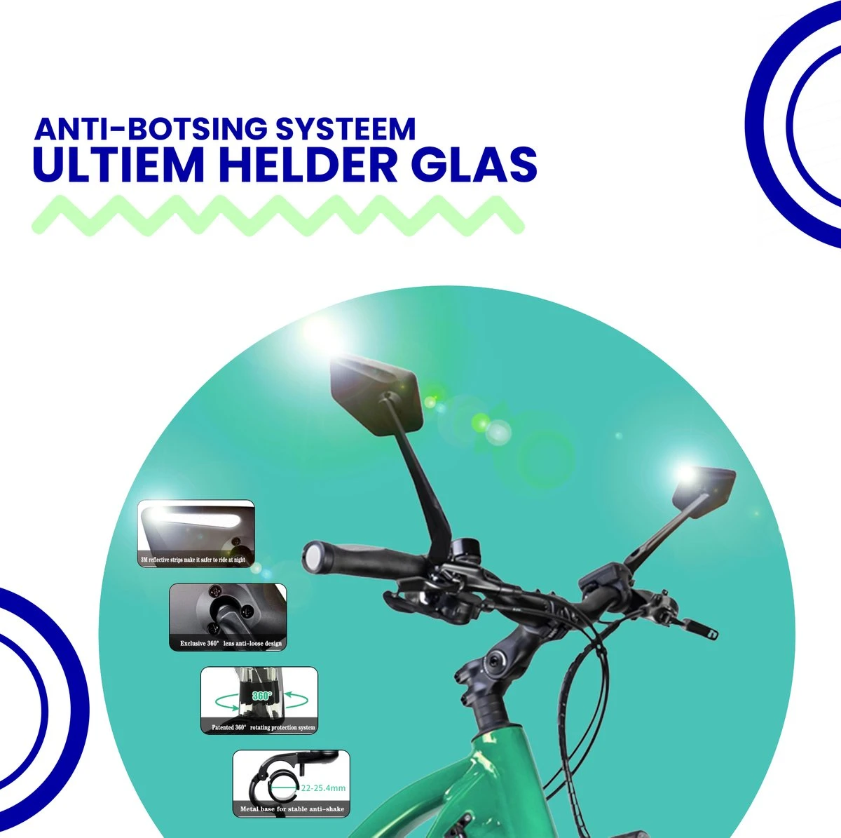 Beyond Gold - Fietsspiegel - Links - Reflectie Strip - E Step - Elektrische Fiets - Mountain Bike - Incl Grote Kijkhoek - Achteruitkijkspiegel - 360º Verstelbaar - Multifunctioneel - Incl Inbussleutel - Fiets Spiegel - Afbeelding 8