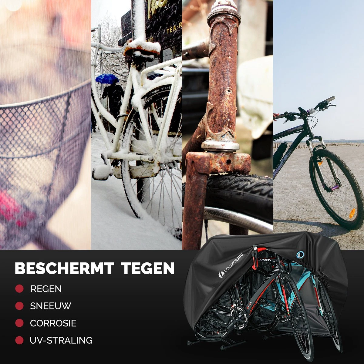 Merkloos Fietshoes - Voor 1 Fiets Of 2 Fietsen - Waterdicht - XXL - Ultra Sterk & Dik - Premium PU Coating - Met Opberghoes - Afbeelding 3