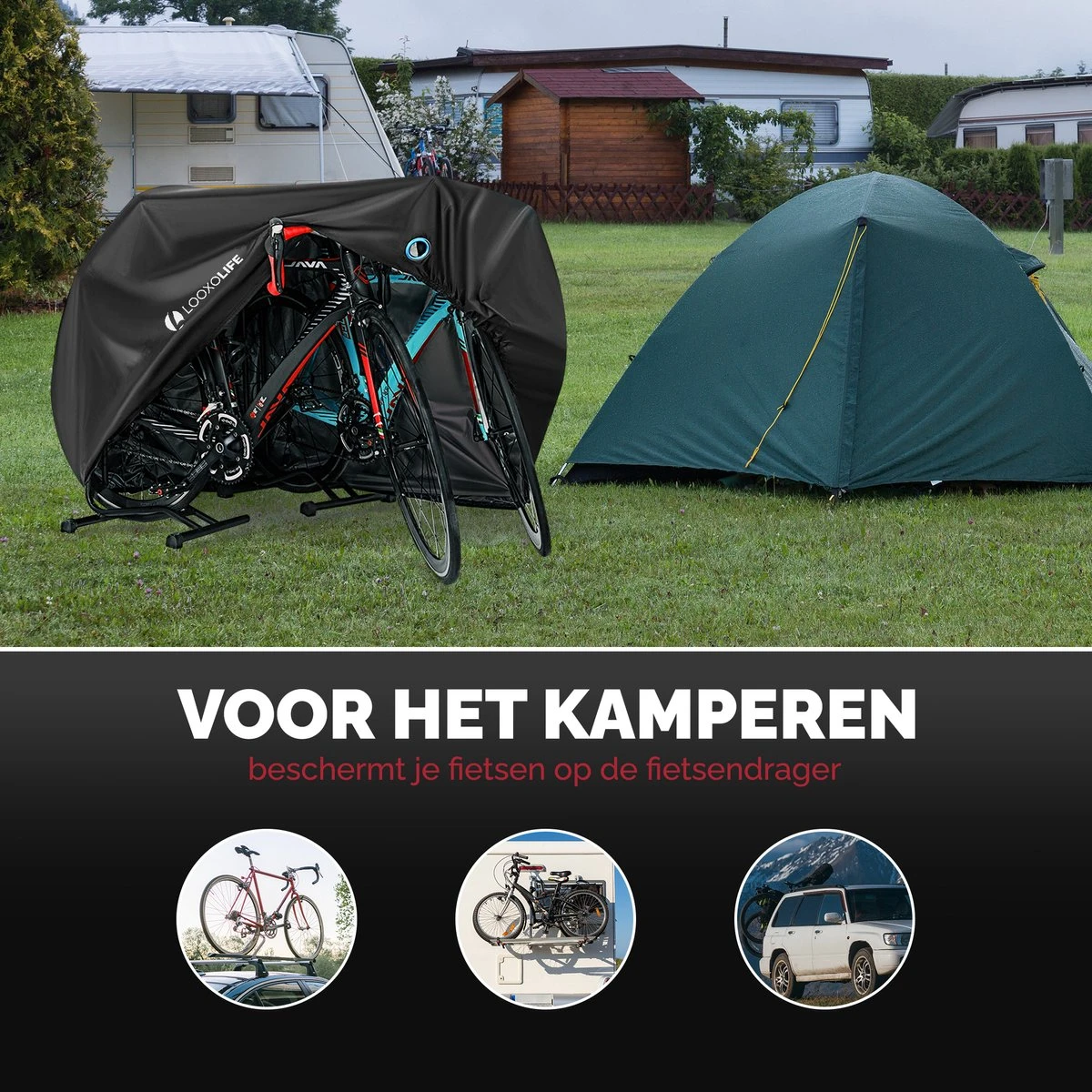 Merkloos Fietshoes - Voor 1 Fiets Of 2 Fietsen - Waterdicht - XXL - Ultra Sterk & Dik - Premium PU Coating - Met Opberghoes - Afbeelding 8