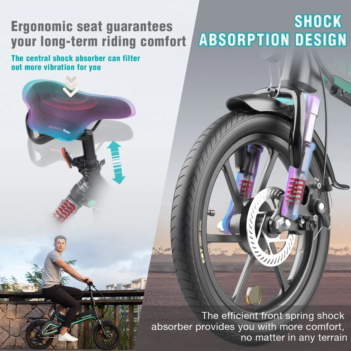 Merkloos Hitway 14F005 Elektrische Fiets E-bike | Opvouwbaar | 250W Motor | 7.5Ah | 16" | Zwart / Groen - Afbeelding 7