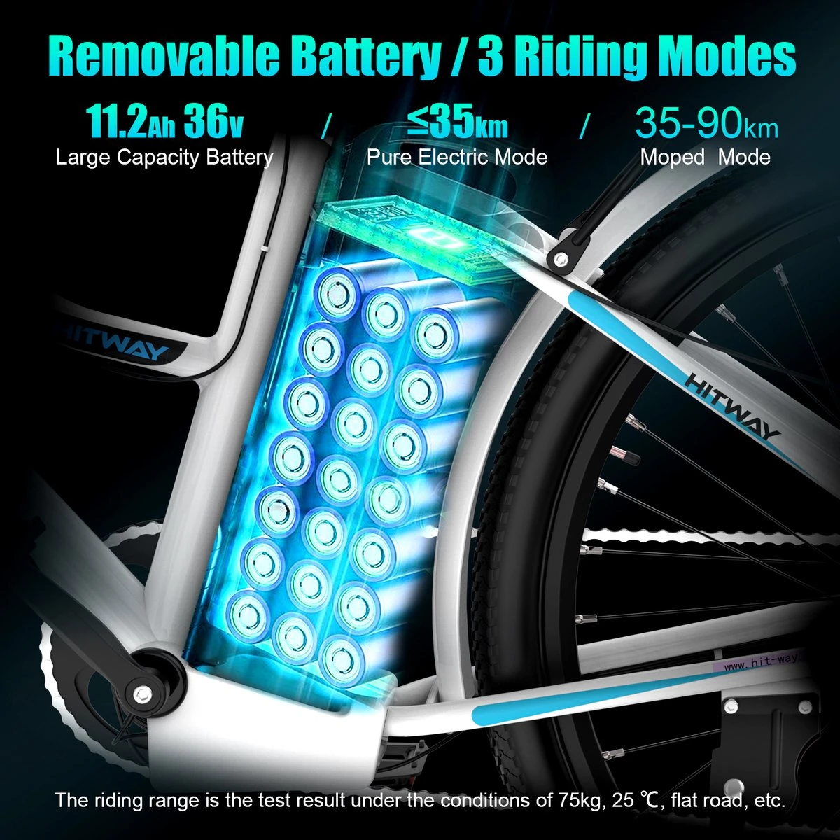 HITWAY Elektrische Fiets Voor Volwassenen | Ebikes Fietsen Stadsfiets | 250W 36V Motor | 7 VERSNELLINGSSYSTEE | 26 Inch - Wit - Afbeelding 7