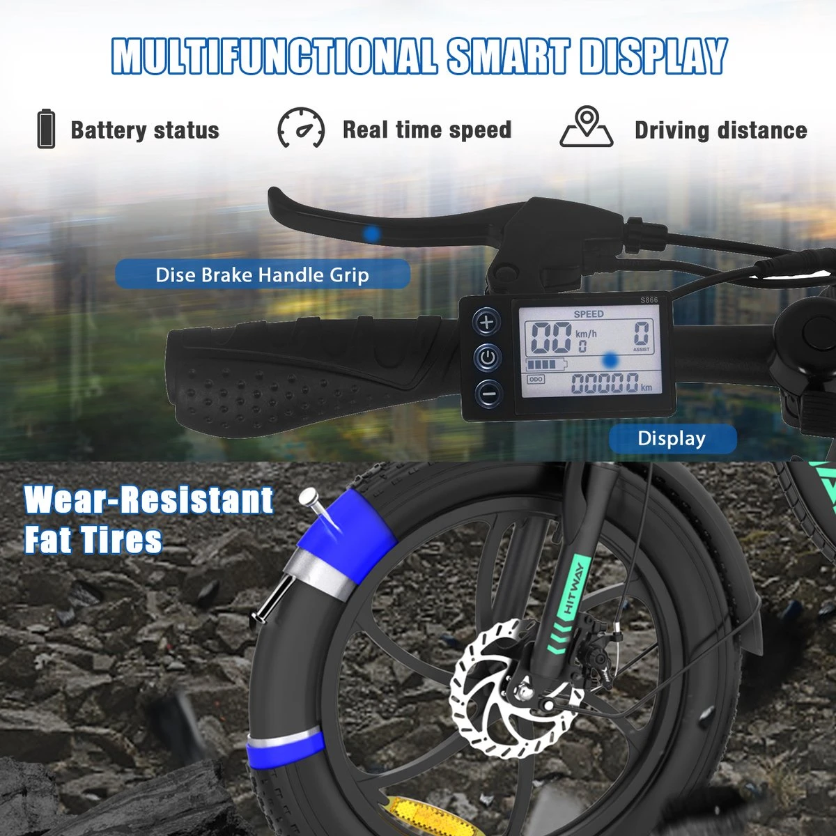 HITWAY Elektrische Fiets - E-Bike - 20 Inch- Fatbike - 250 W- Shimano 7 Versnellingen - Afbeelding 8