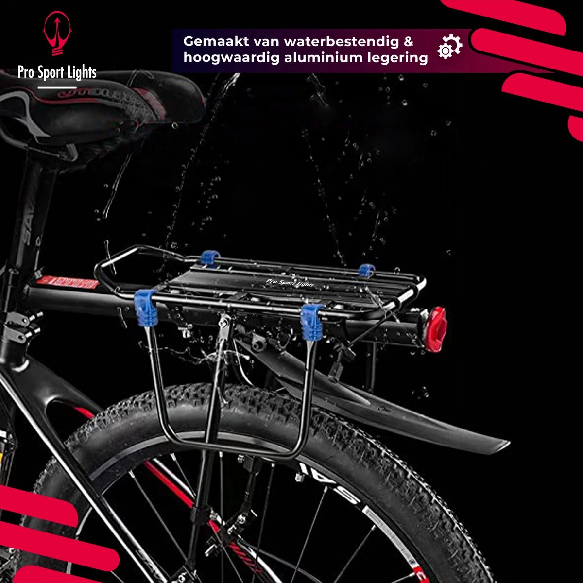 Mountainbike Bagagedrager En Spatbord - Fiets Rek Achter Met QR - Pro Sport Lights - MTB/ Racefiets Fietszadeldrager - Afbeelding 9