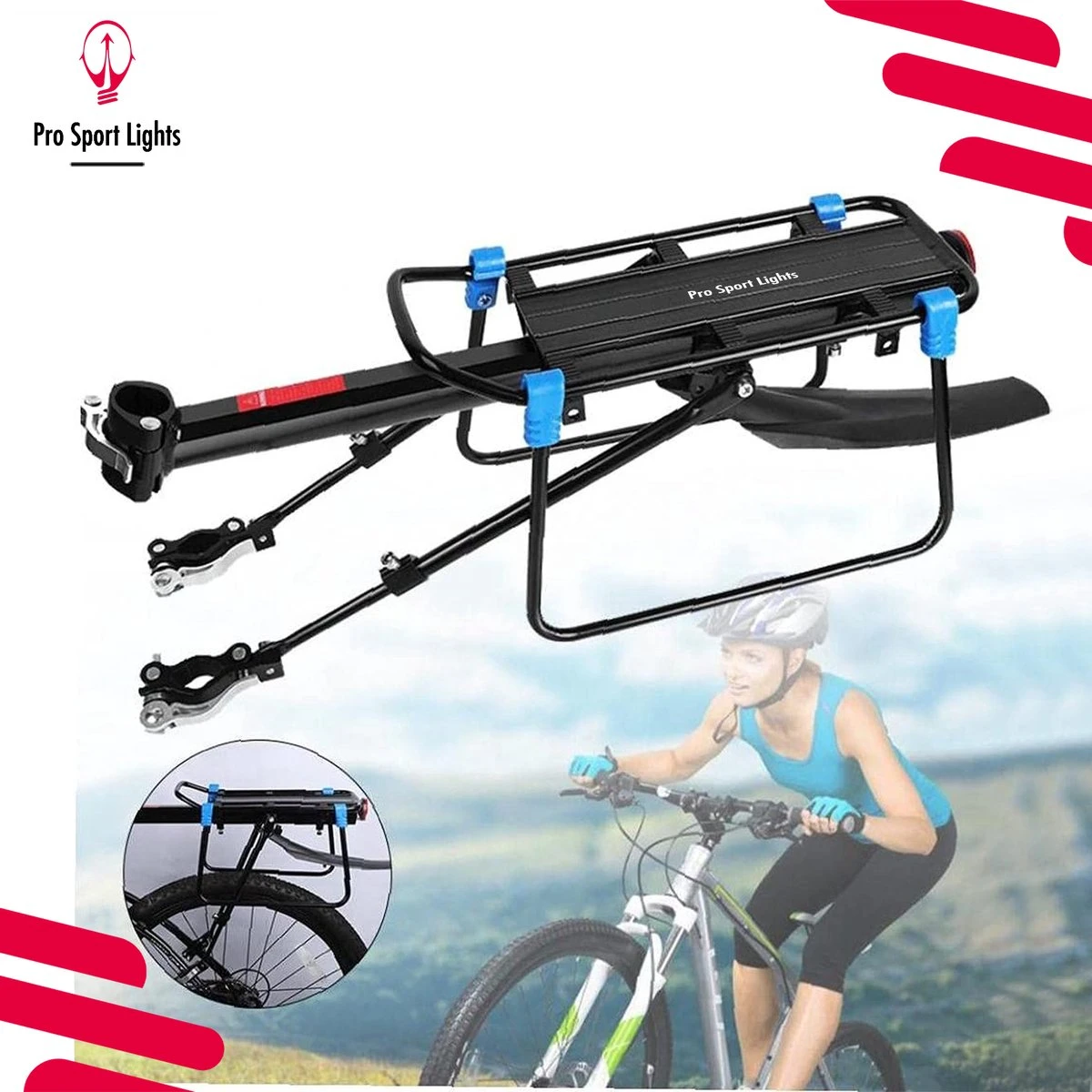 Mountainbike Bagagedrager En Spatbord - Fiets Rek Achter Met QR - Pro Sport Lights - MTB/ Racefiets Fietszadeldrager - Afbeelding 11
