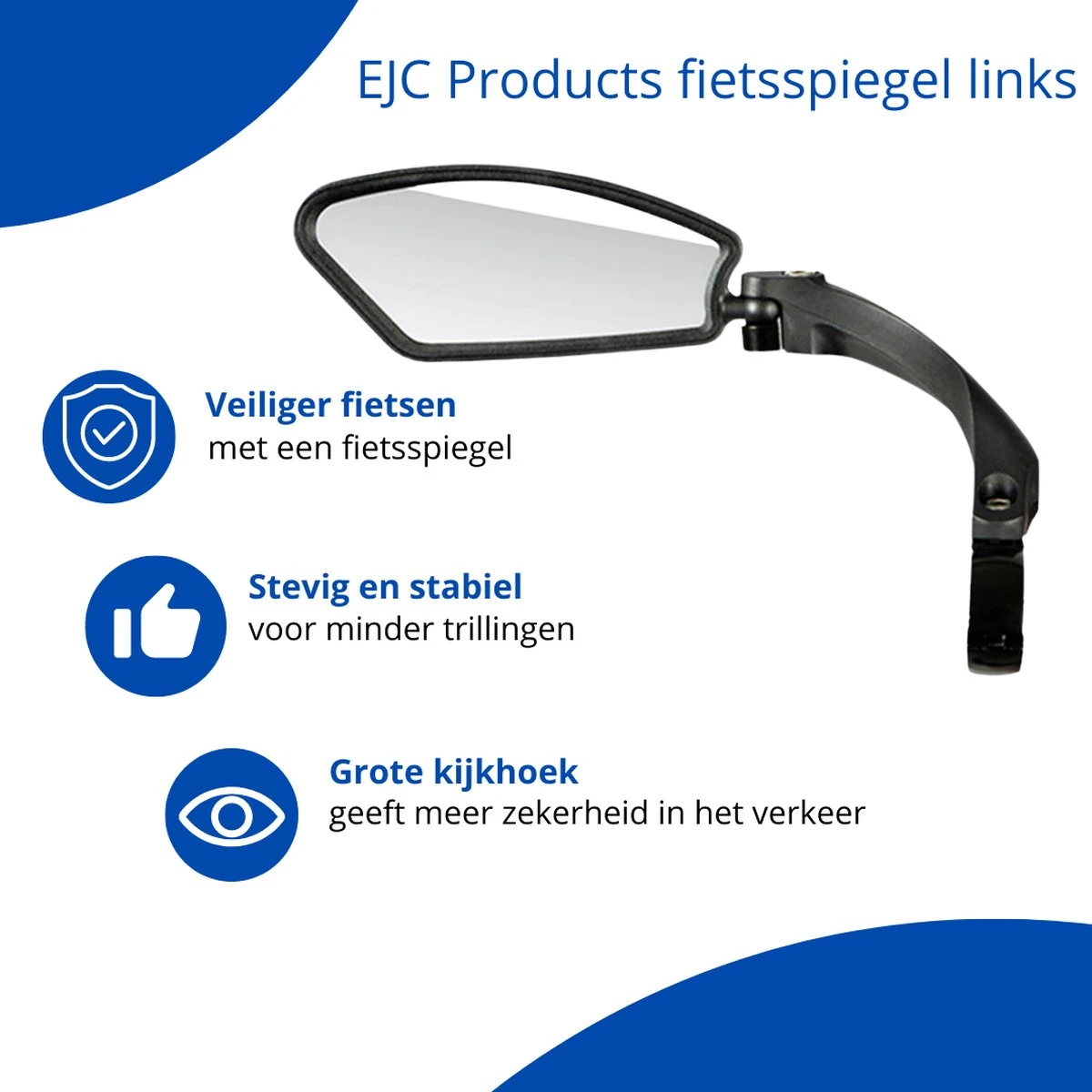 Fietsspiegel - Fietsspiegel Ebike - Links - Achteruitkijkspiegel - Fietsspiegel Op Stuur - Fiets Spiegel - Verstelbaar - Zwart - Stuurbevestiging - EJC Products - Afbeelding 3