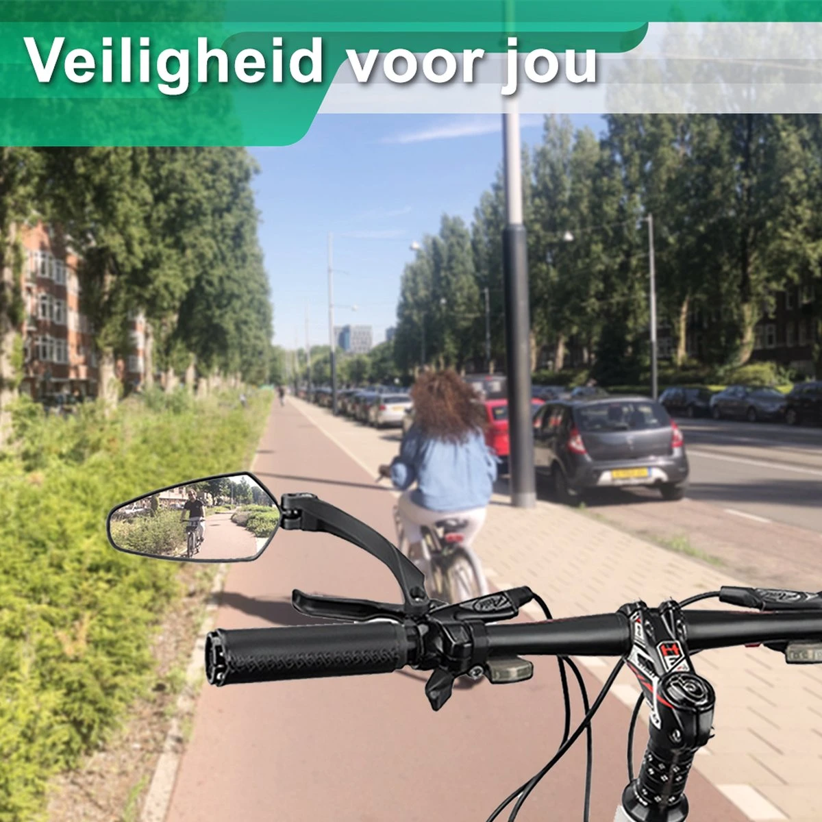 Merkloos Fietsspiegel + Reflectiestrip - Links - E-bike - Verstelbaar 360 Graden - Zwart - Afbeelding 3