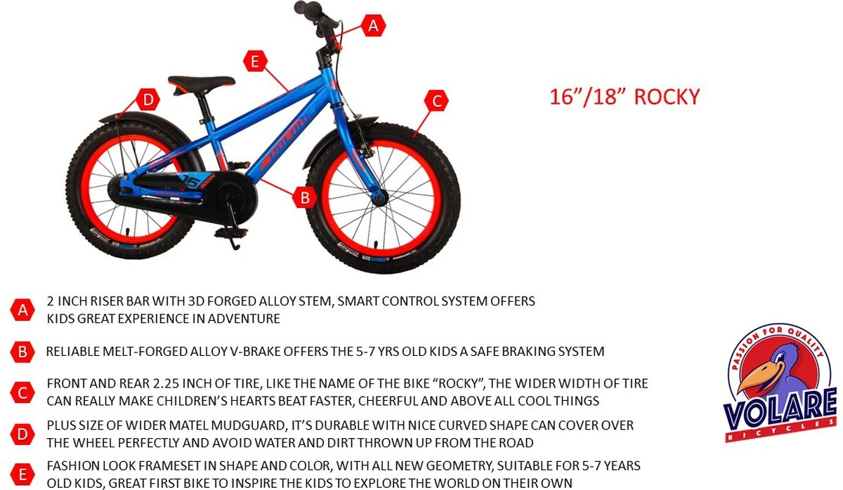 Volare Rocky Kinderfiets - 16 Inch - Zwart Blauw - 95% Afgemonteerd - Prime Collection - Afbeelding 7