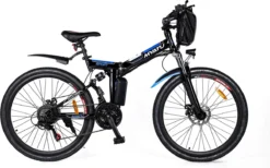 Myatu E-Bike 26-inch E-bike Voor Vrouwen En Mannen, Mountainbike Elektrische Fiets Met 36V 10.4AH Accu En Shimano 21 Versnellingen, 21 Versnellingen, Derailleur, 250 W-Zwart En Blauw