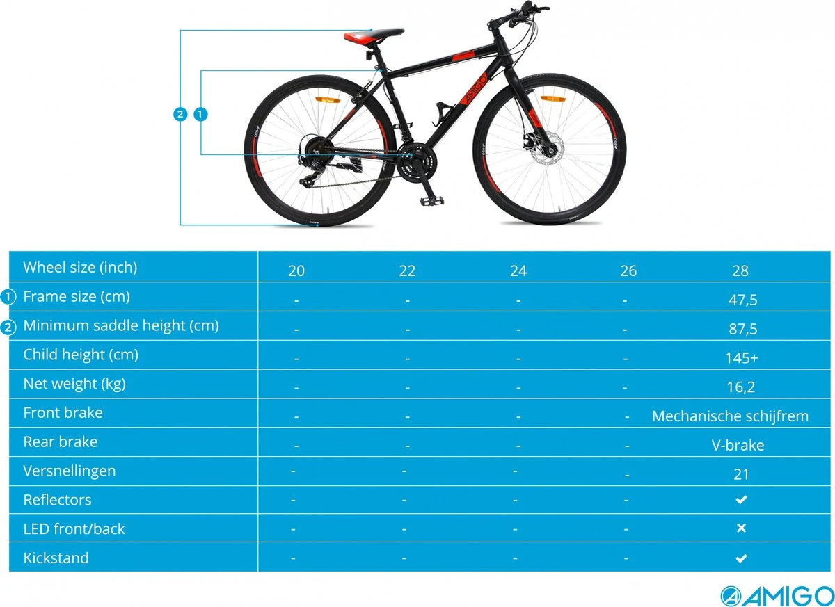 Amigo Control - Mountainbike 28 Inch - Voor Dames En Heren - Met 21 Versnellingen - Zwart/Rood - Afbeelding 6