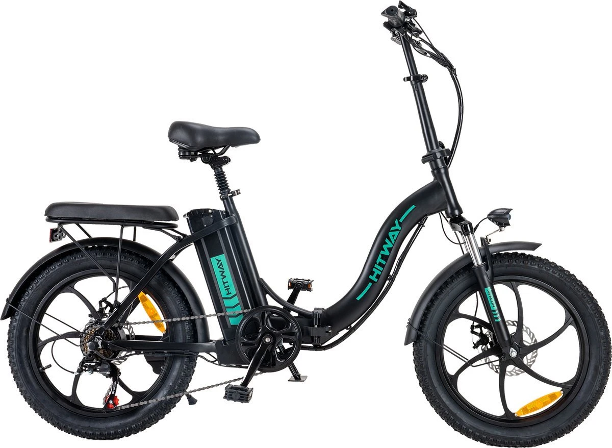 Hitway BK6 Elektrische Fiets | Opvouwbare E-bike | 20 Inch Fat Tire | 350W Motor | 10Ah | Zwart/Groen - Afbeelding 5