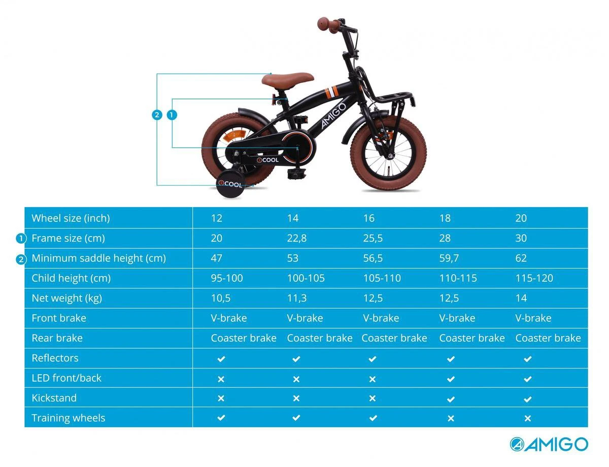 Amigo 2Cool Jongensfiets - Kinderfiets 12 Inch - Matzwart - Afbeelding 11