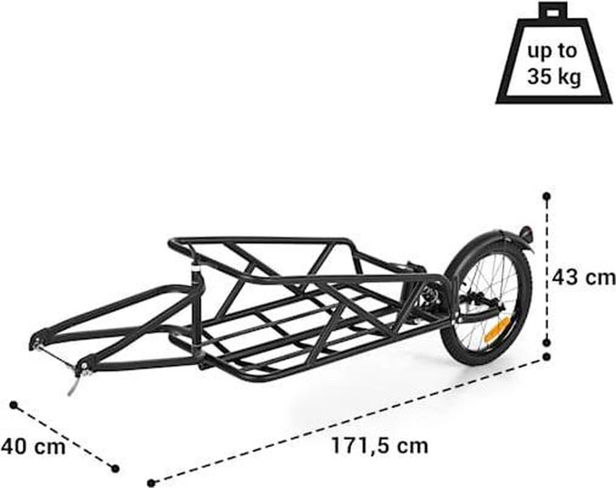 Klarfit Follower Fietsaanhanger Set - Fietskar 16" Luchtband - Aanhangwagen 35 Kg Belastbaarheid - Transporttas 120 Liter - Afbeelding 2