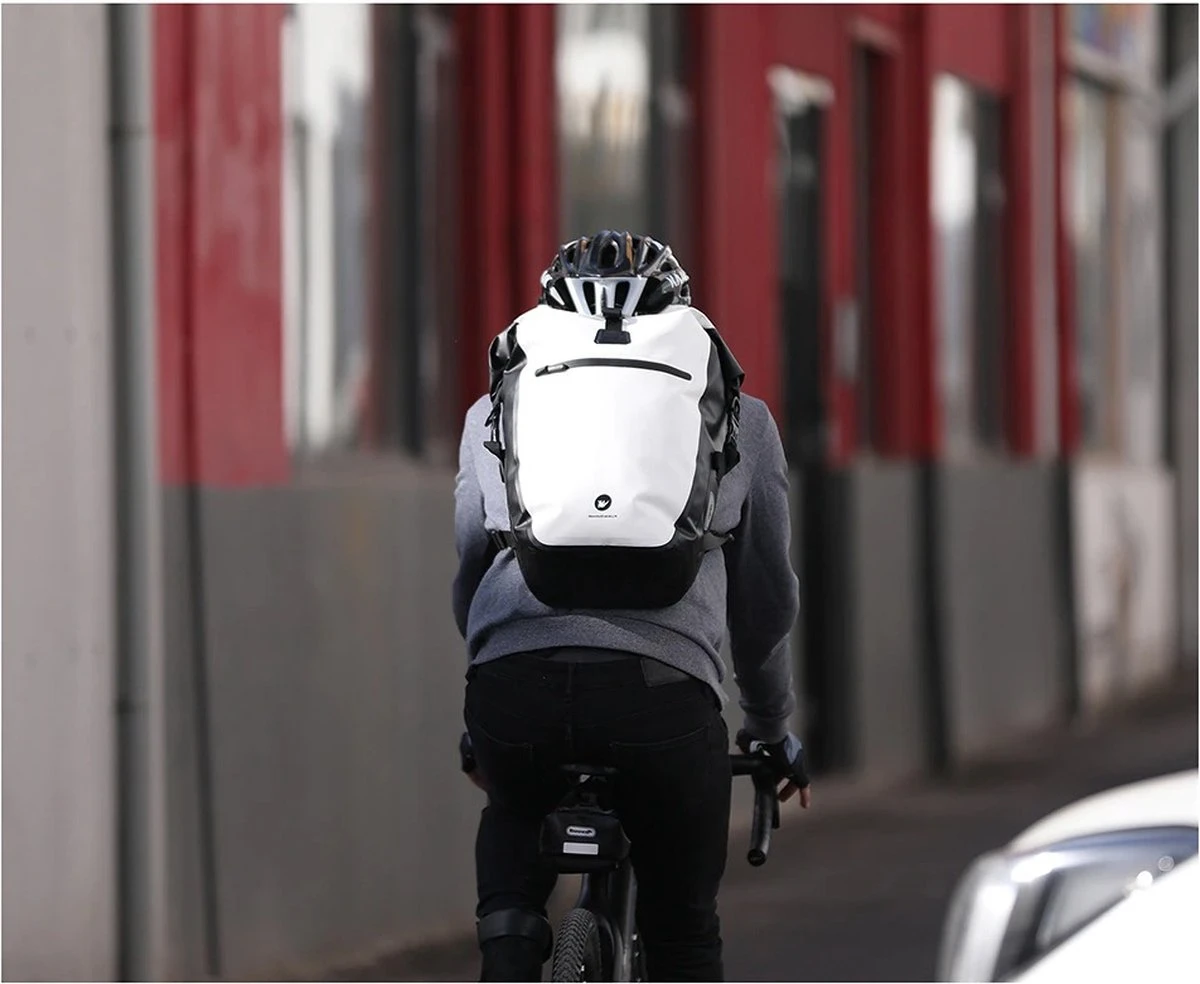 Fietstas - Rugzak - Rolltop - Schoudertas - Schooltas - Geel - Volledig Waterdicht 27L - Afbeelding 19