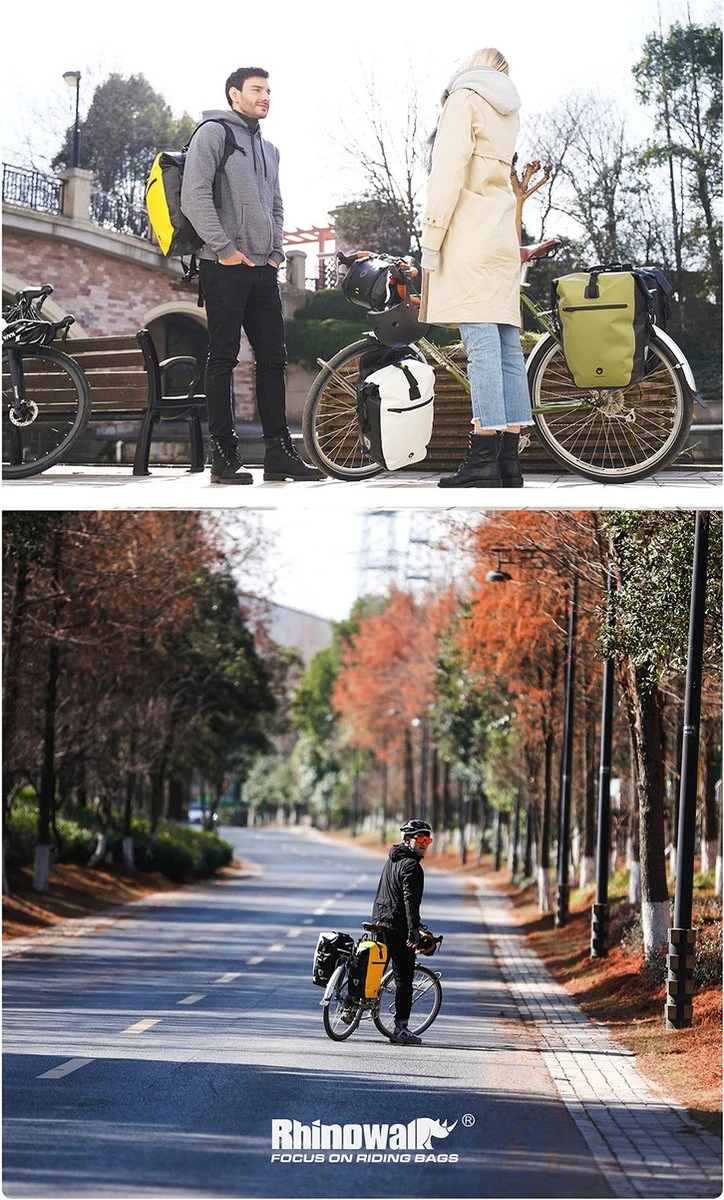 Fietstas - Rugzak - Rolltop - Schoudertas - Schooltas - Geel - Volledig Waterdicht 27L - Afbeelding 2