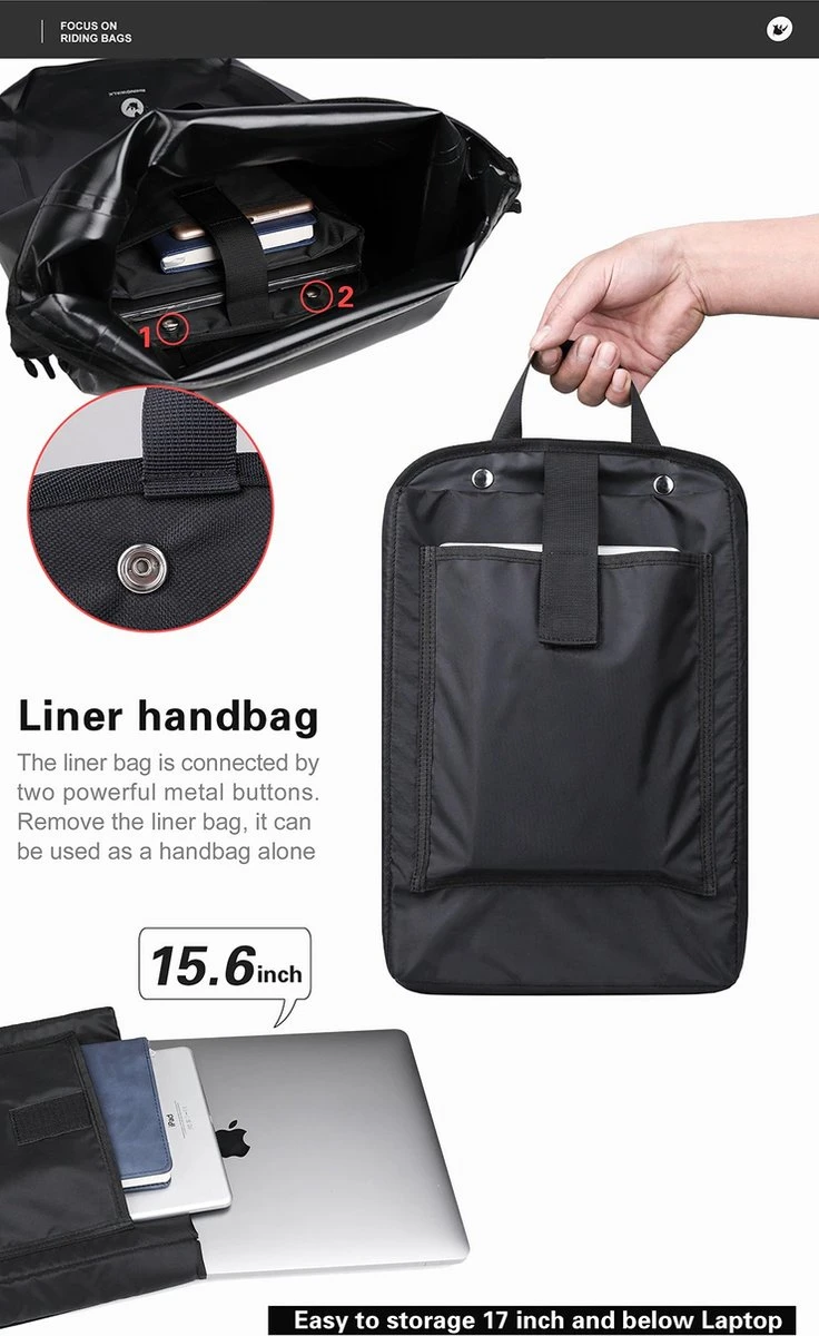 Fietstas - Rugzak - Rolltop - Schoudertas - Schooltas - Geel - Volledig Waterdicht 27L - Afbeelding 5