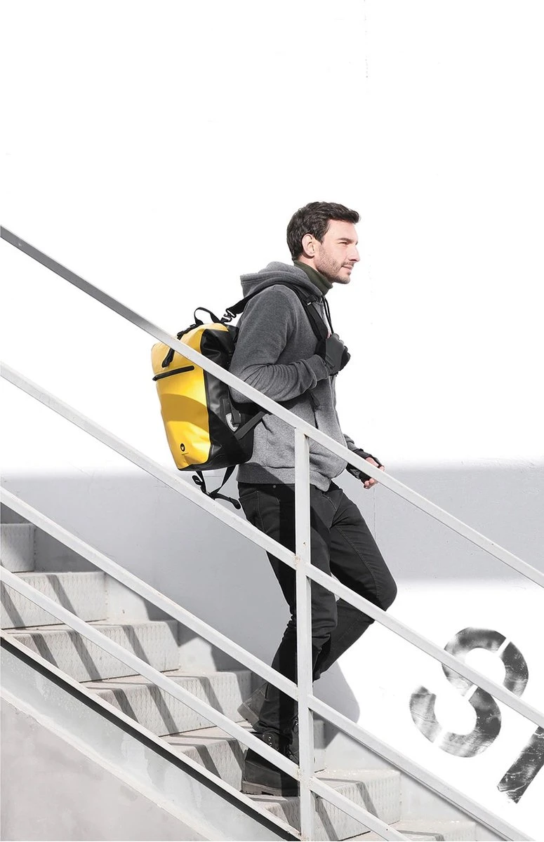 Fietstas - Rugzak - Rolltop - Schoudertas - Schooltas - Geel - Volledig Waterdicht 27L - Afbeelding 6