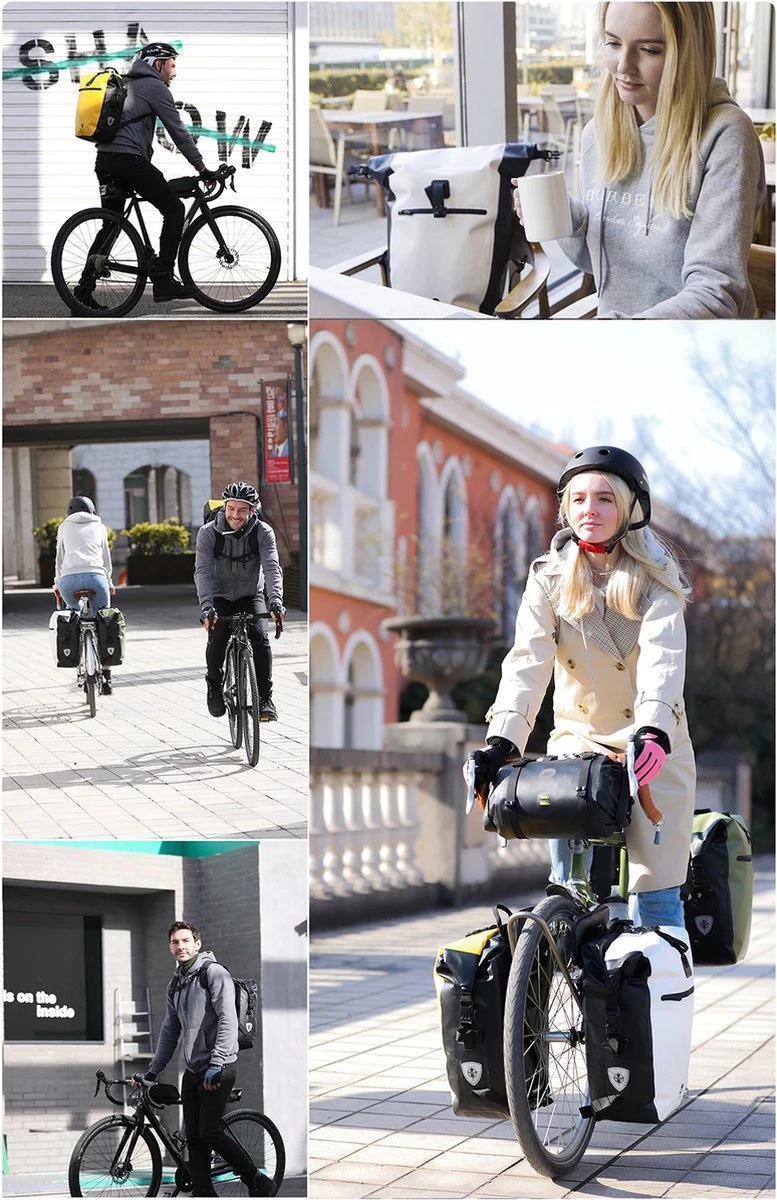 Fietstas - Rugzak - Rolltop - Schoudertas - Schooltas - Geel - Volledig Waterdicht 27L - Afbeelding 9