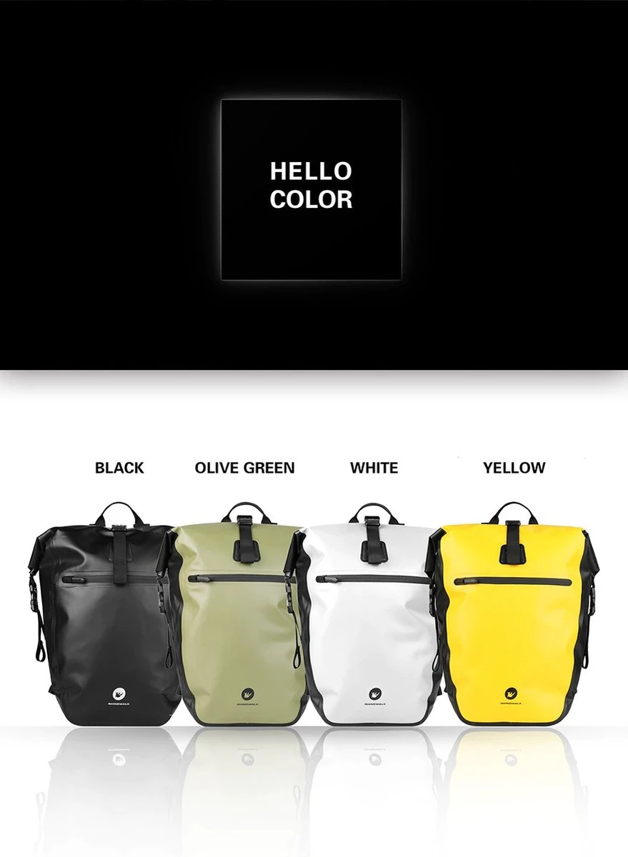 Fietstas - Rugzak - Rolltop - Schoudertas - Schooltas - Geel - Volledig Waterdicht 27L - Afbeelding 4